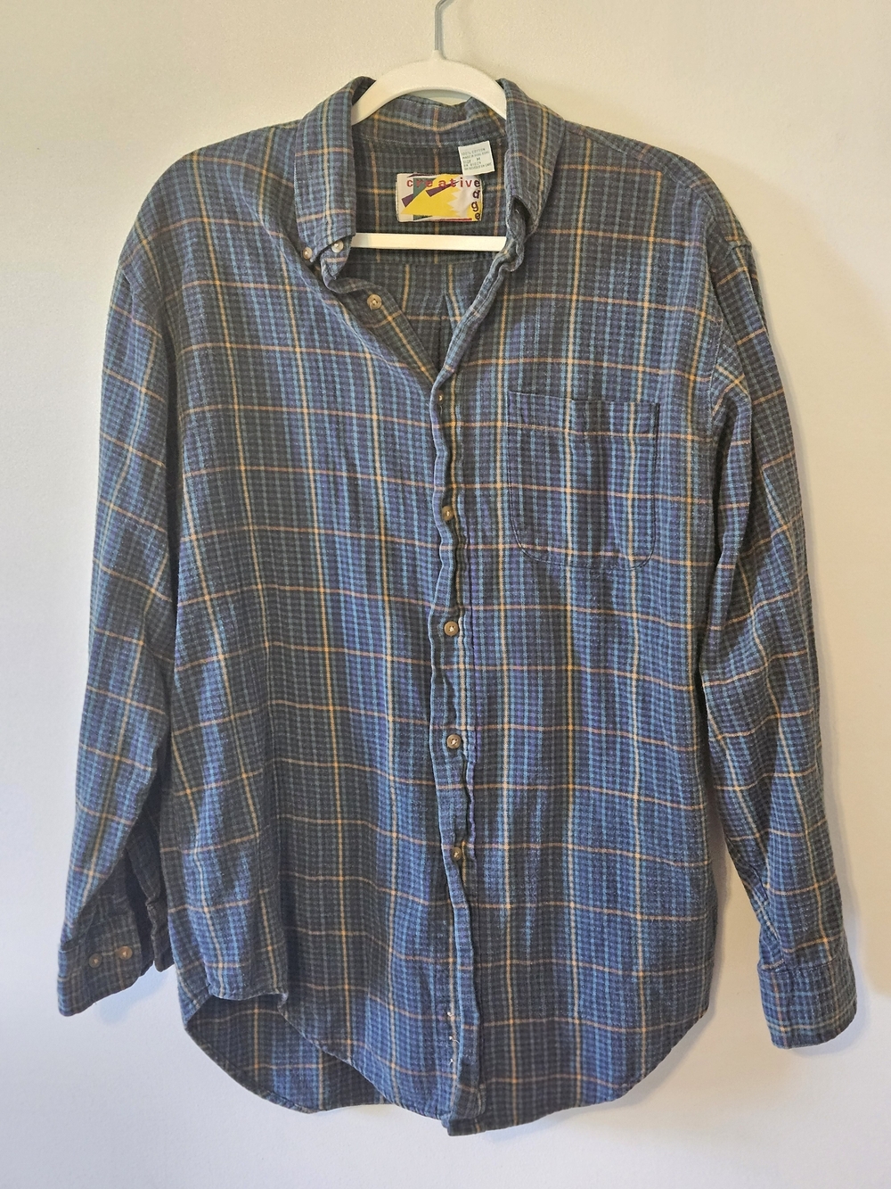 Vintage Casual Blue Plaid Flannel Shirt